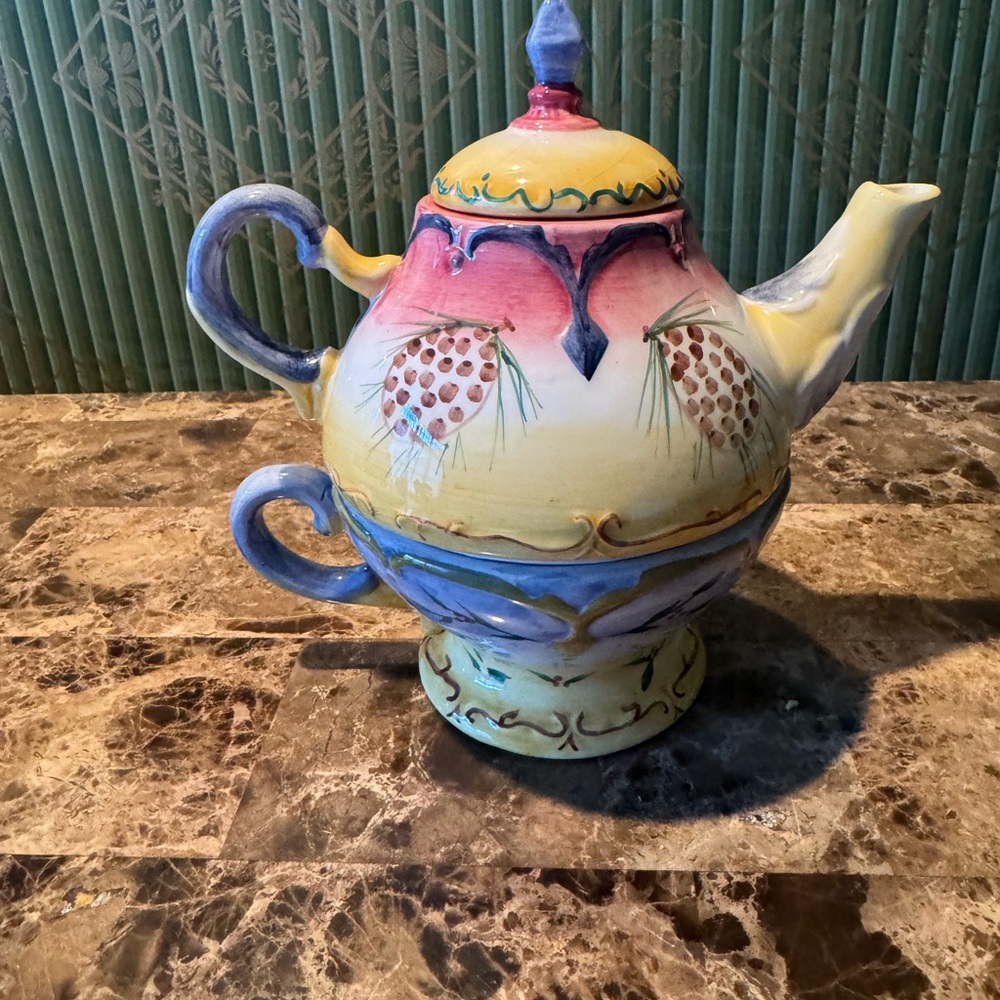 Hand-Painted Ceramic Teapot with Multicolor Design